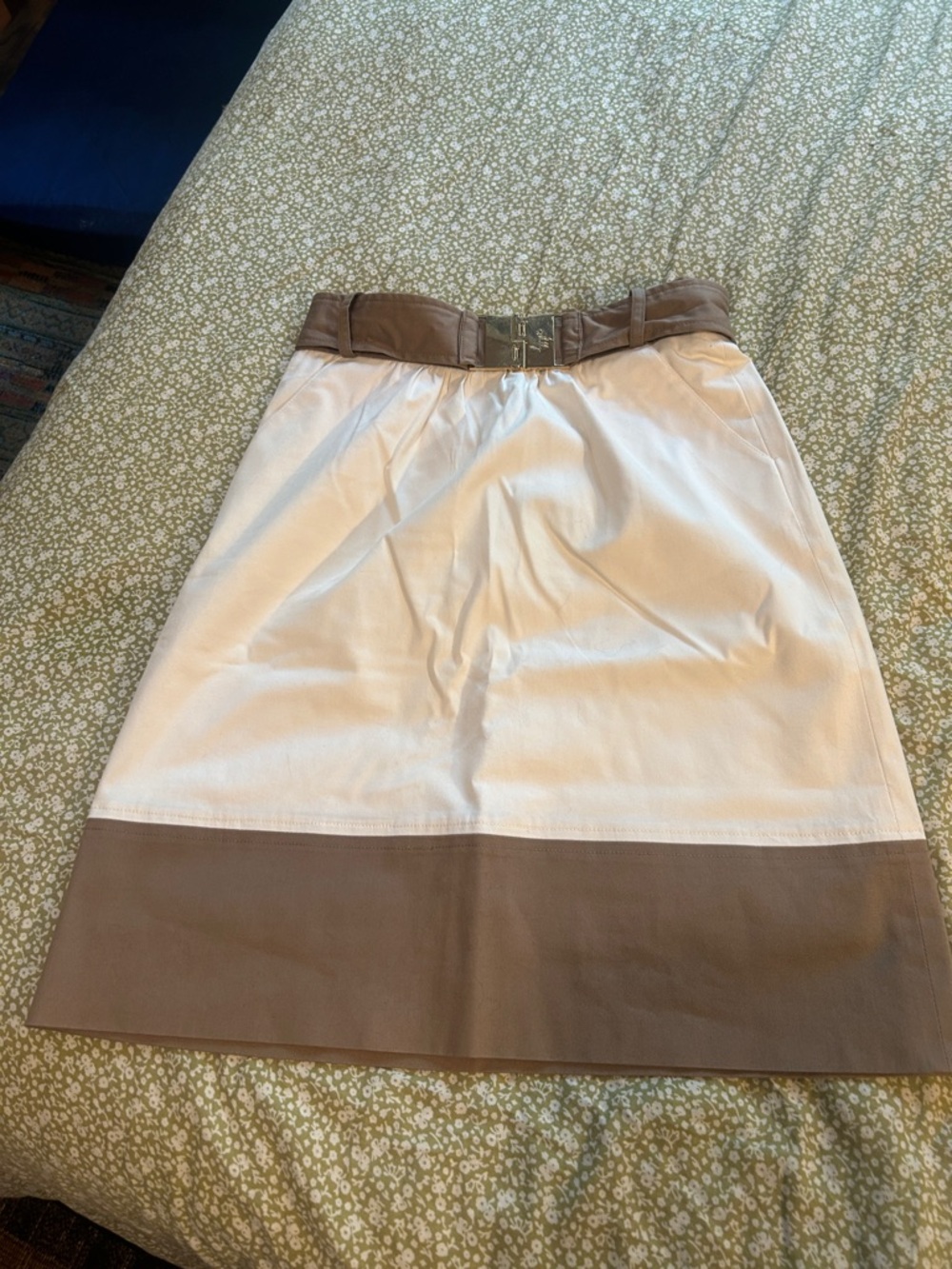 Milly of New York White A-Line Skirt with Taupe Contrast Hem